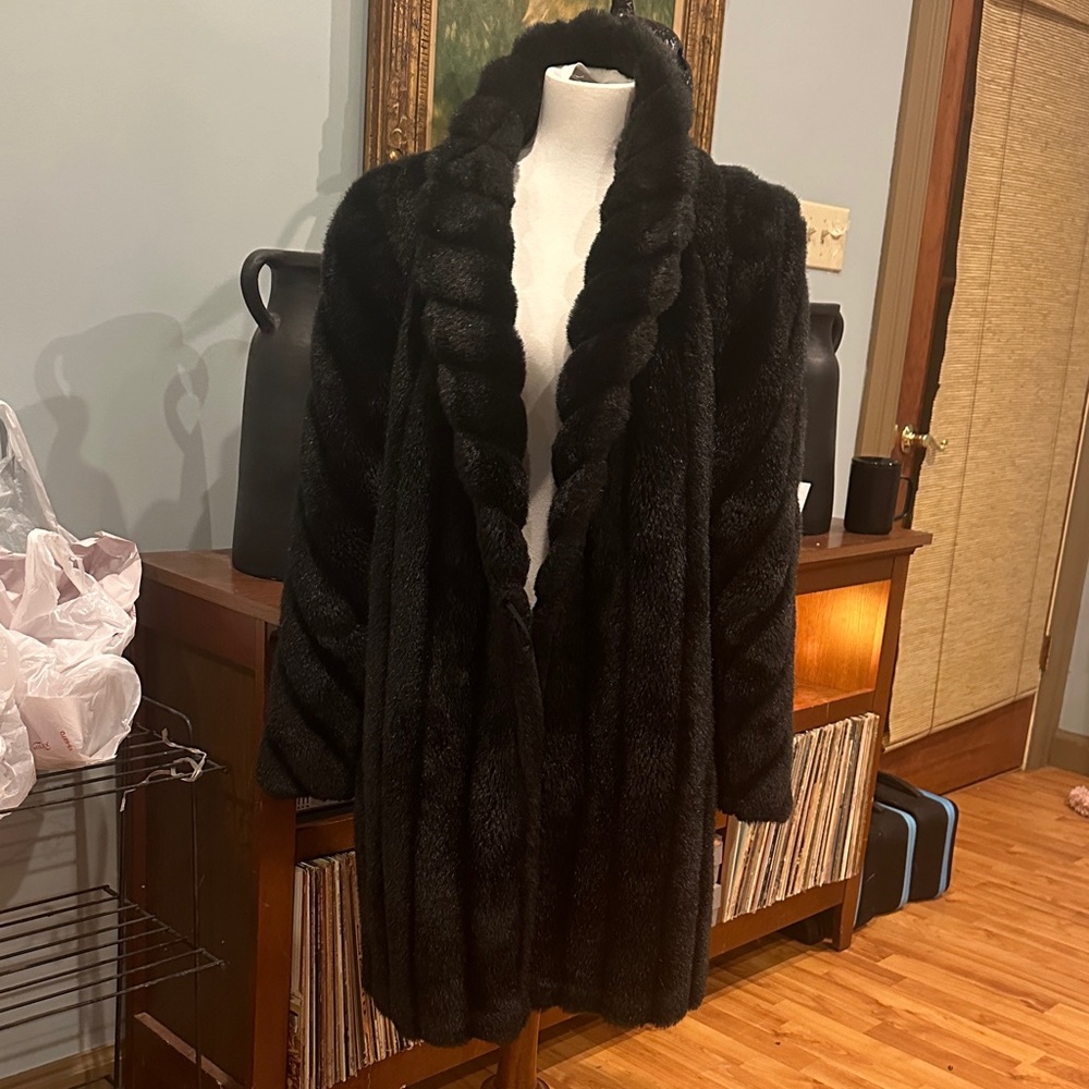 Elegant Black Faux Fur Coat